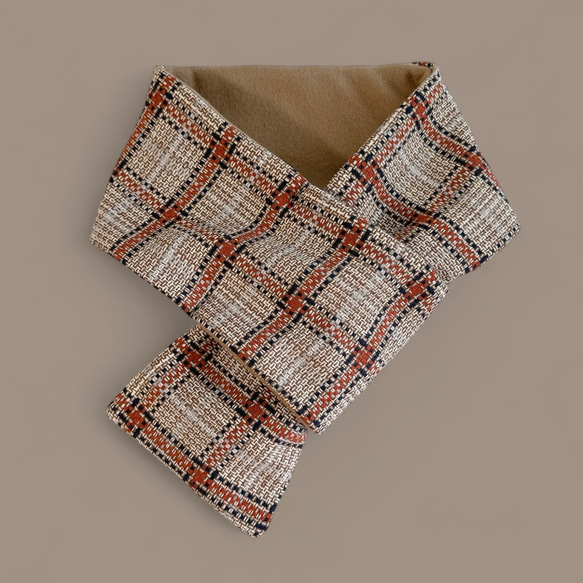 フランス製/チェック柄ツイード◆コンパクトマフラー 10枚目の画像