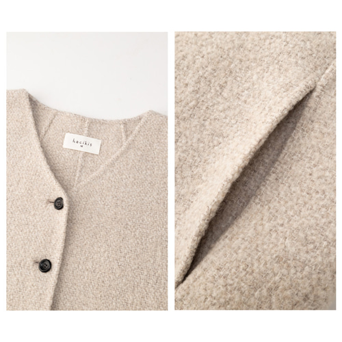 ウール混紡ジャケット Vネックツイード生地ジャケット ゆとり