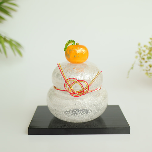金箔ミカンのガラスのお鏡餅 【選べるみかん】水引付き♪ 鏡餅 Glass