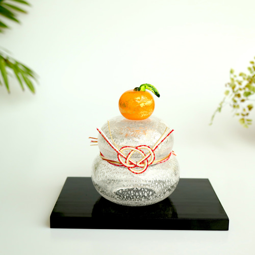 金箔ミカンのガラスのお鏡餅 【選べるみかん】水引付き♪ 鏡餅 Glass