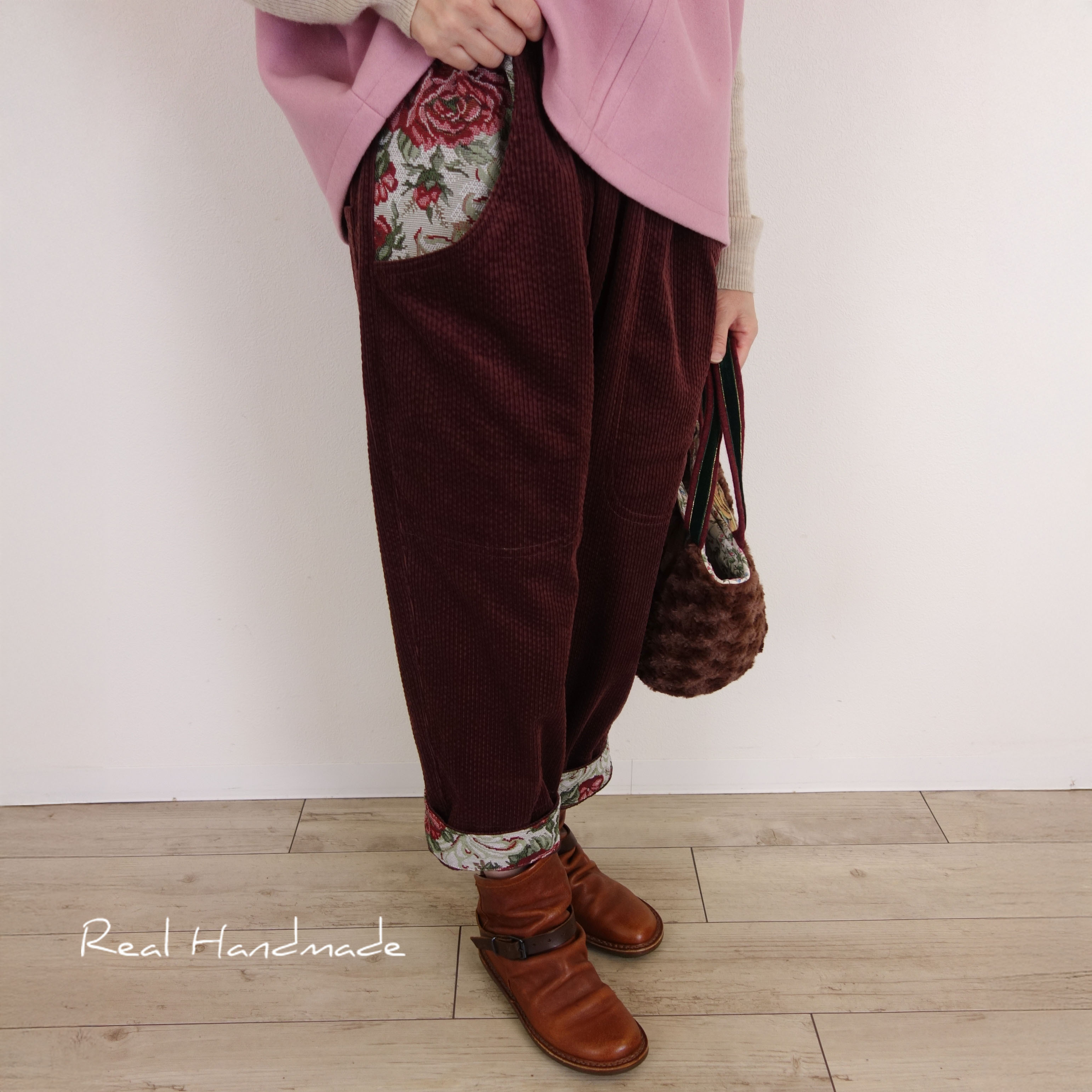 [予約販売] コーデュロイブラウンあずきとゴブラン3WAYサルエル風パンツ