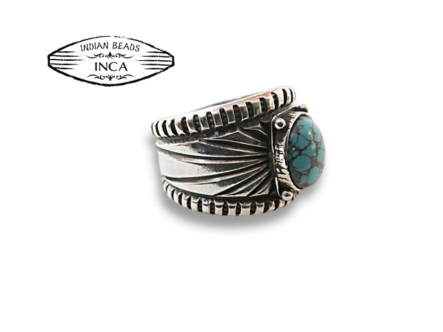 インディアンジュエリー リング ターコイズ シルバー925 サンバースト スタンプ 指輪, INCA