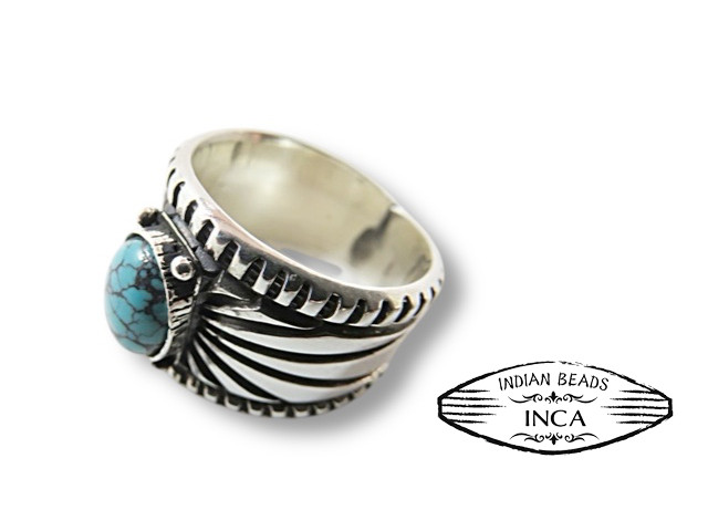 インディアンジュエリー リング ターコイズ シルバー925 サンバースト スタンプ 指輪, INCA