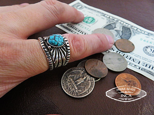 インディアンジュエリー リング ターコイズ シルバー925 サンバースト スタンプ 指輪, INCA