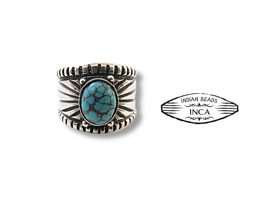 インディアンジュエリー リング ターコイズ シルバー925 サンバースト スタンプ 指輪, INCA
