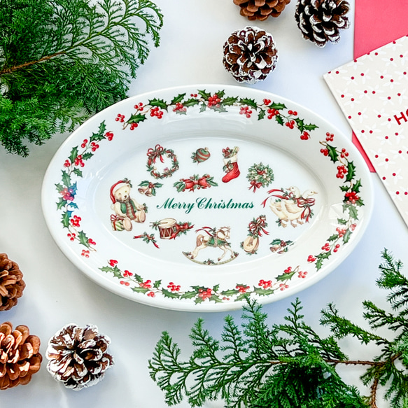 Merry Christmas ホリデーデザインプレート クリスマスプレート 長皿