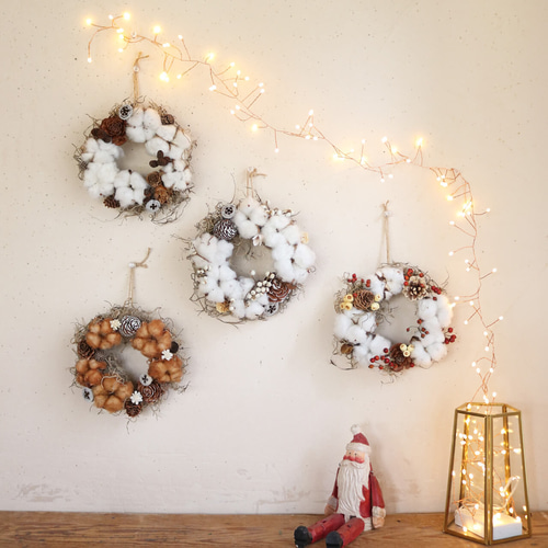 カラーが選べる♪ コットンフラワーと木の実のリース ＊ ドライ