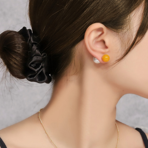 3way天然石ボールピアス10㎜《イエロージェイド》パール&ゴールド  