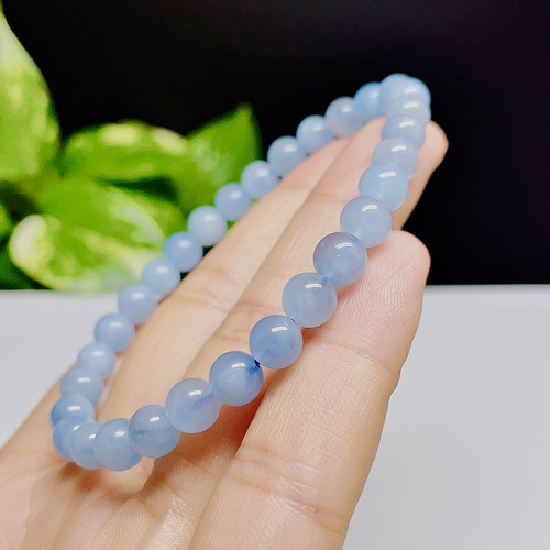 高品質□美品□大玉□天然石アクアマリン約13.6mmデザインブレスレット