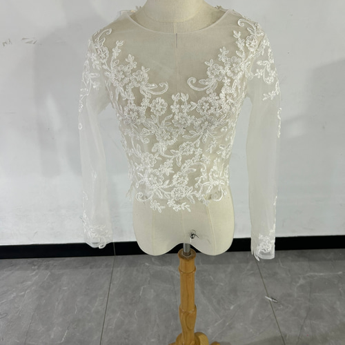 ボレロ ロングスリーブ クルーネック 上品レース くるみボタン 花嫁  