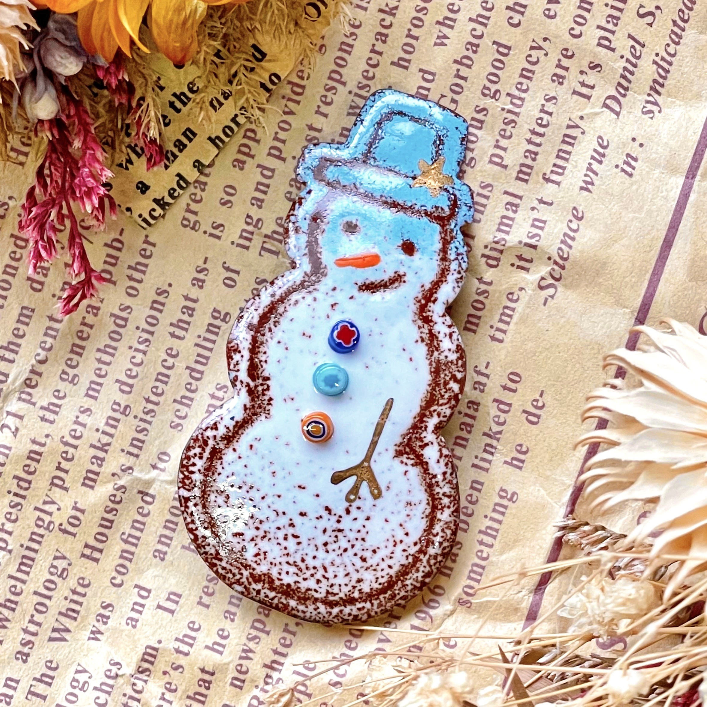 スノーマンクッキー•七宝焼帯留め（ブローチ金具に変更可）