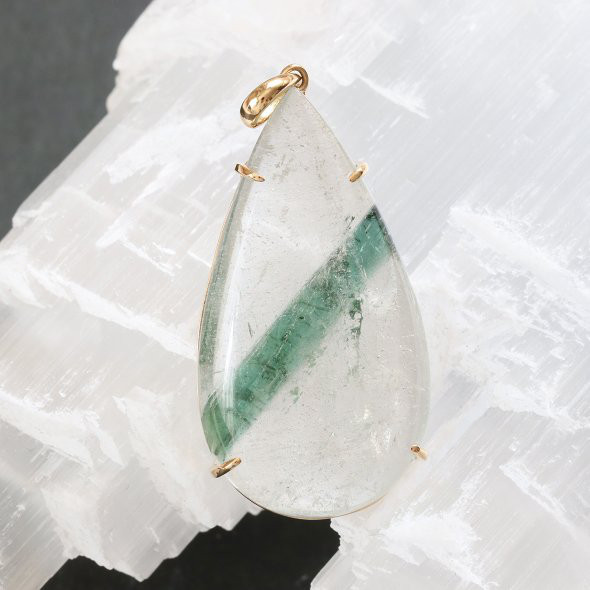 1点物 K18 グリーントルマリンインクォーツ ペンダントトップ（ペアシェイプ C）チャーム ネックレス 天然石