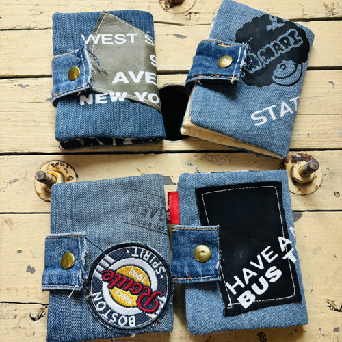 デニム2つ折り財布 デニムリメイク ハンドメイド 二つ折り財布 M