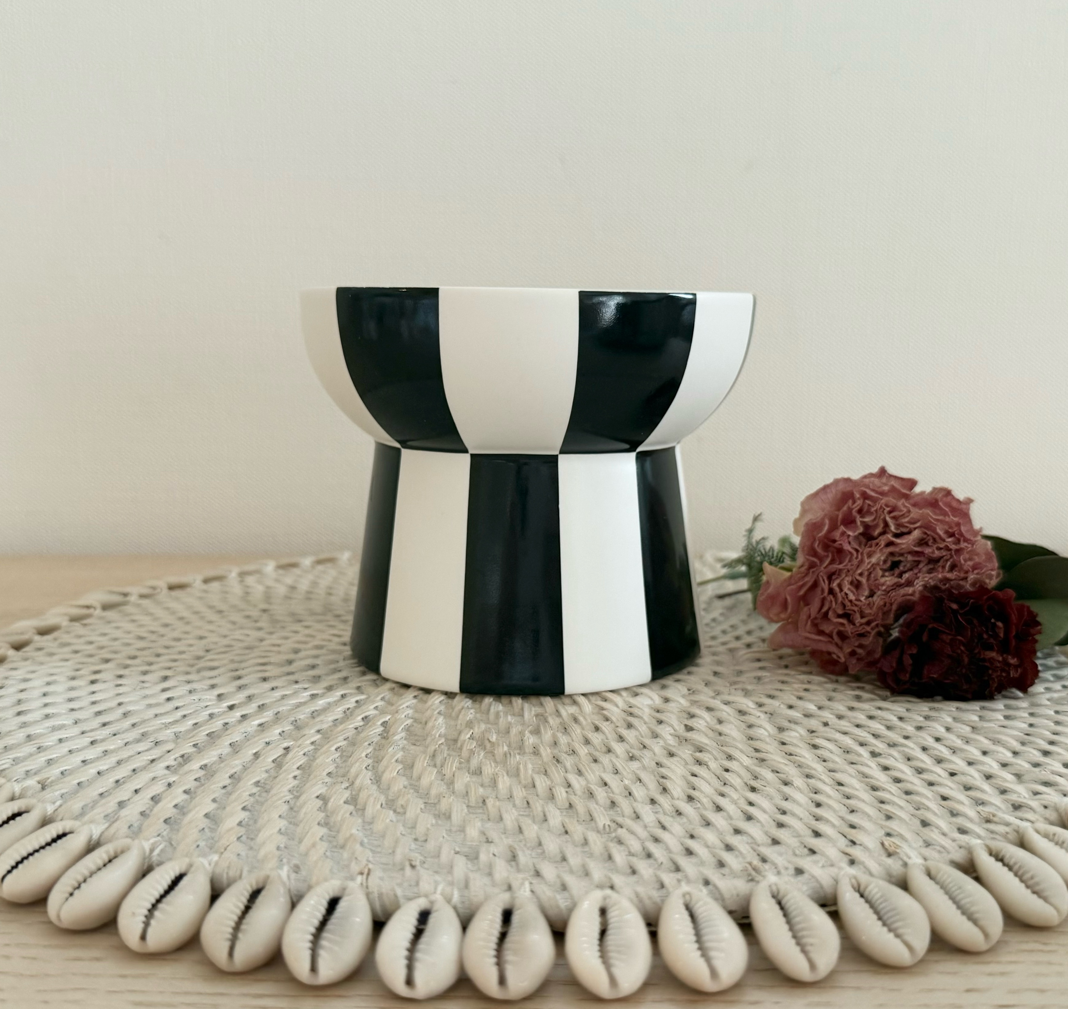 名入りペットフードボウルMストライプ【ブラック】 personalized food bowl for pets