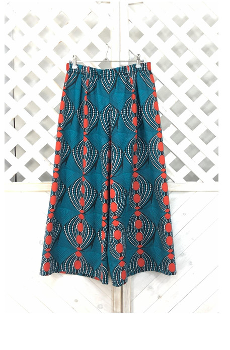 【受注製作】バギーパンツMとLサイズ・長さも選べる 赤ドットボタニカル054かめ庵