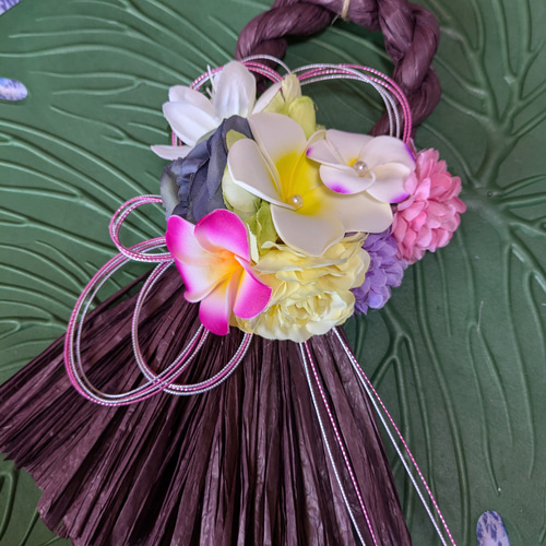 お正月☆ハワイアンしめ縄飾り パープル しめ縄・しめ飾り namualoha