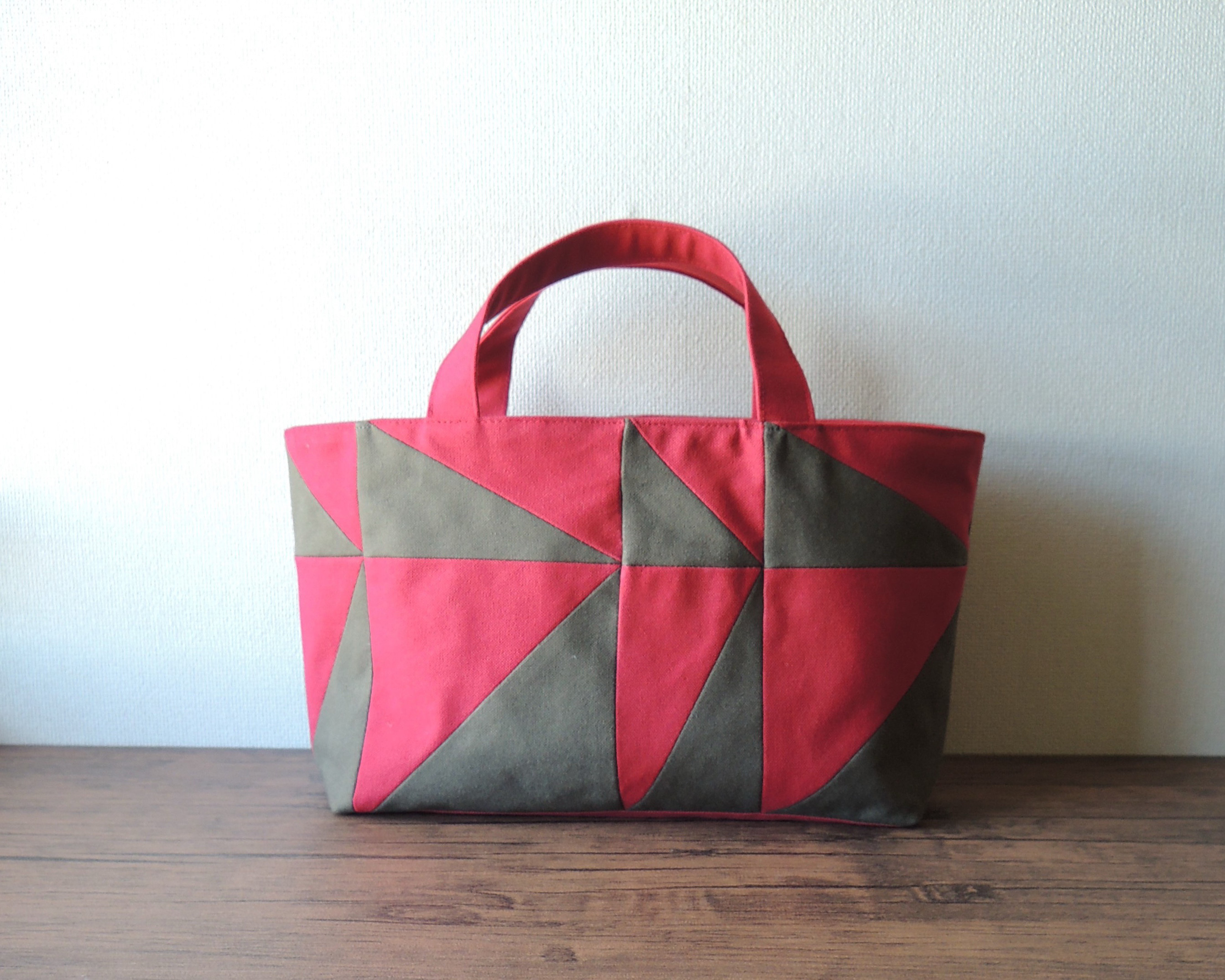 ｍosaicトート(red×khakigreen)【11号帆布】