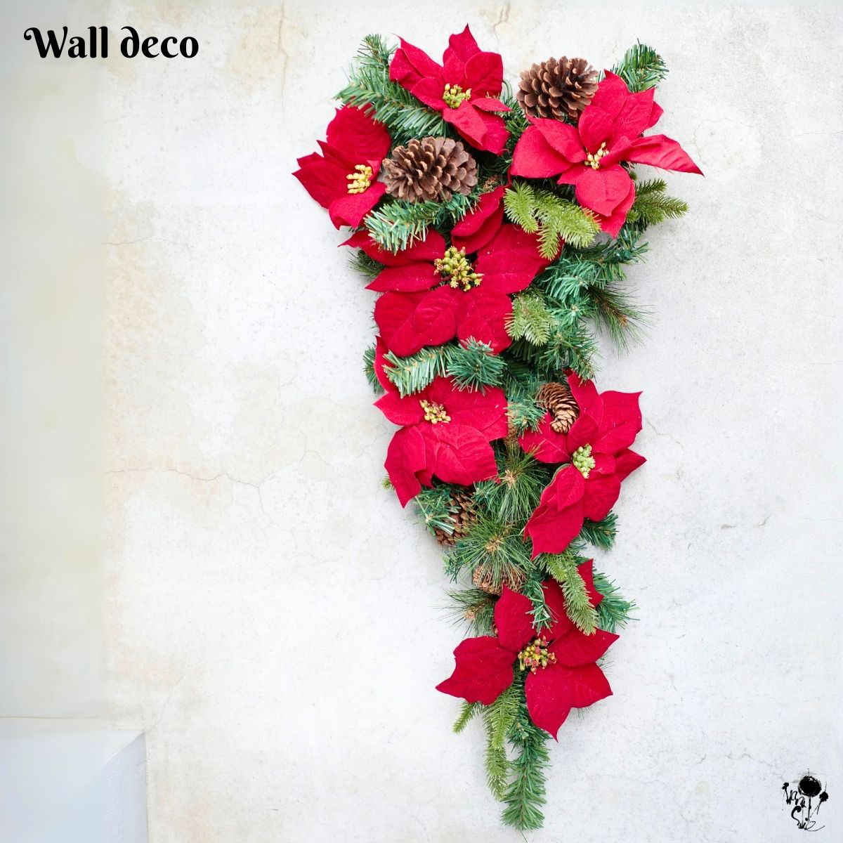 【 2割引 翌日発送 】クリスマススワッグ ポインセチア 造花 大きなスワッグ クリスマス Xmas ドア飾り 壁飾り