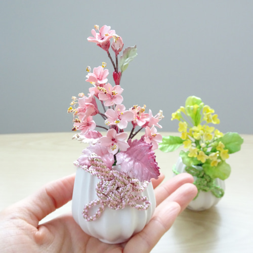 パン粘土/パンフラワー/粘土の花/桃の節句】雛飾りの隣にも