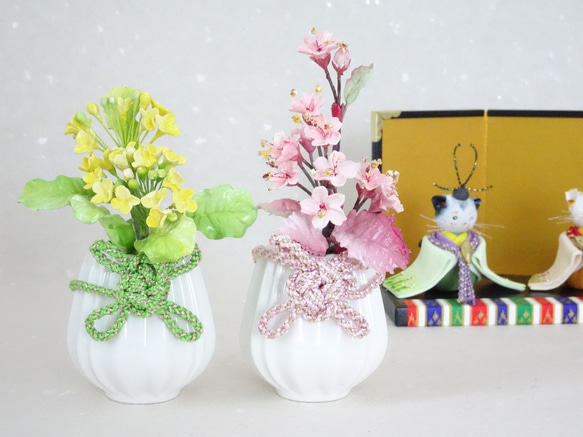 パン粘土/パンフラワー/粘土の花/桃の節句】雛飾りの隣にも