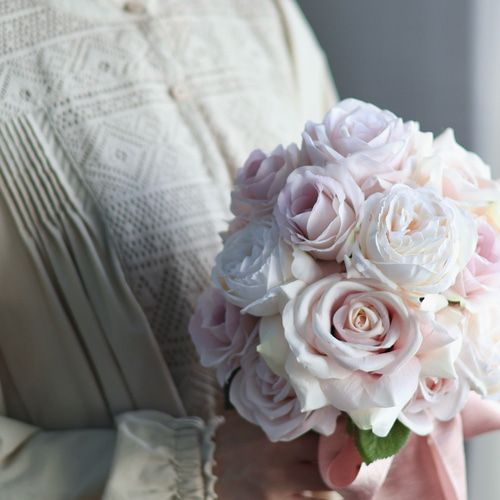 ロマンティックローズブーケ ブートニア付き 造花ブーケ 韓国風ブーケ