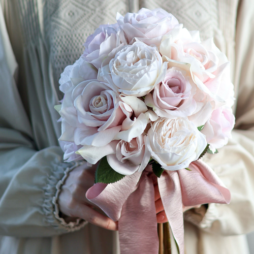 ロマンティックローズブーケ ブートニア付き 造花ブーケ 韓国風ブーケ