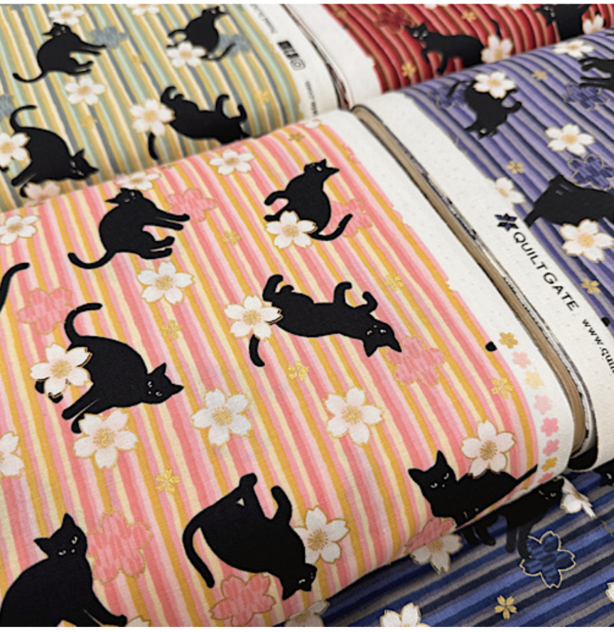 ストライプと黒猫柄【オーダー生地見本】