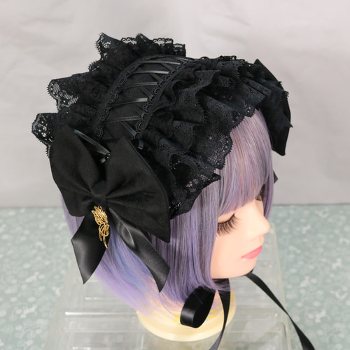 濡黒花×バタフライ ヘッドドレス ロリータ ロリィタ 成人式 黒 ヘッド
