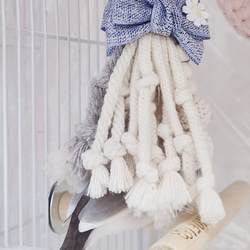 文鳥 小鳥のおもちゃ 【文鳥さんの紐しゃらしゃら(オフホワイト無地) 】文鳥おもちゃ 文鳥紐おもちゃ バードトイ 8枚目の画像