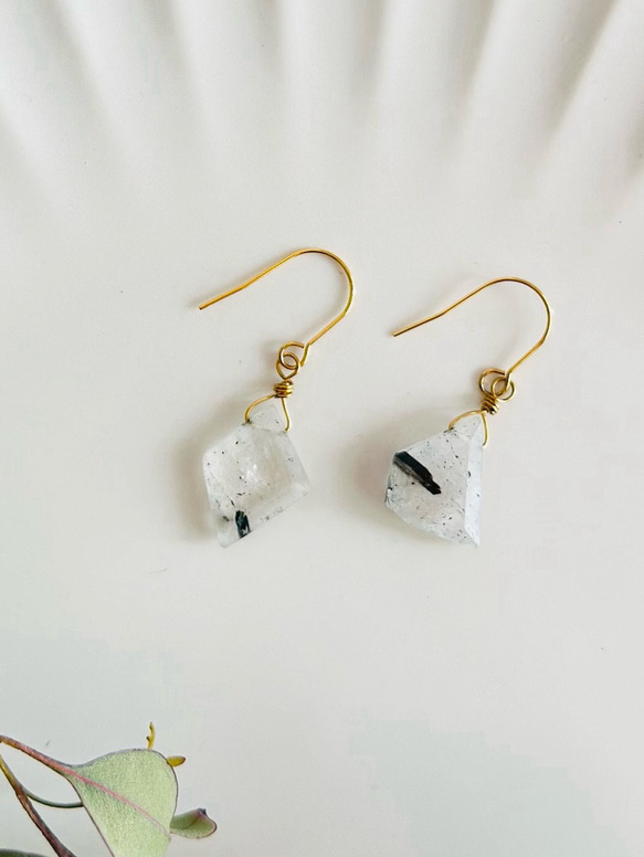 天然石のピアス イヤリング ✳︎ブラックトルマリンインクォーツ