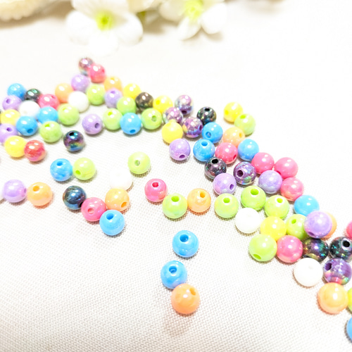 A−4 つやありビーズ キラキラビーズ 6mm カラフル 100PCS ビーズ K 