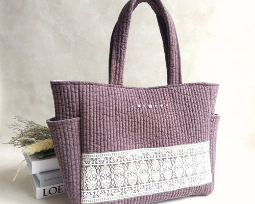 韓国／ヌビ】パールとインド刺繍リボンの華やかなサイドポケット付き