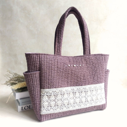 韓国／ヌビ】パールとインド刺繍リボンの華やかなサイドポケット付き