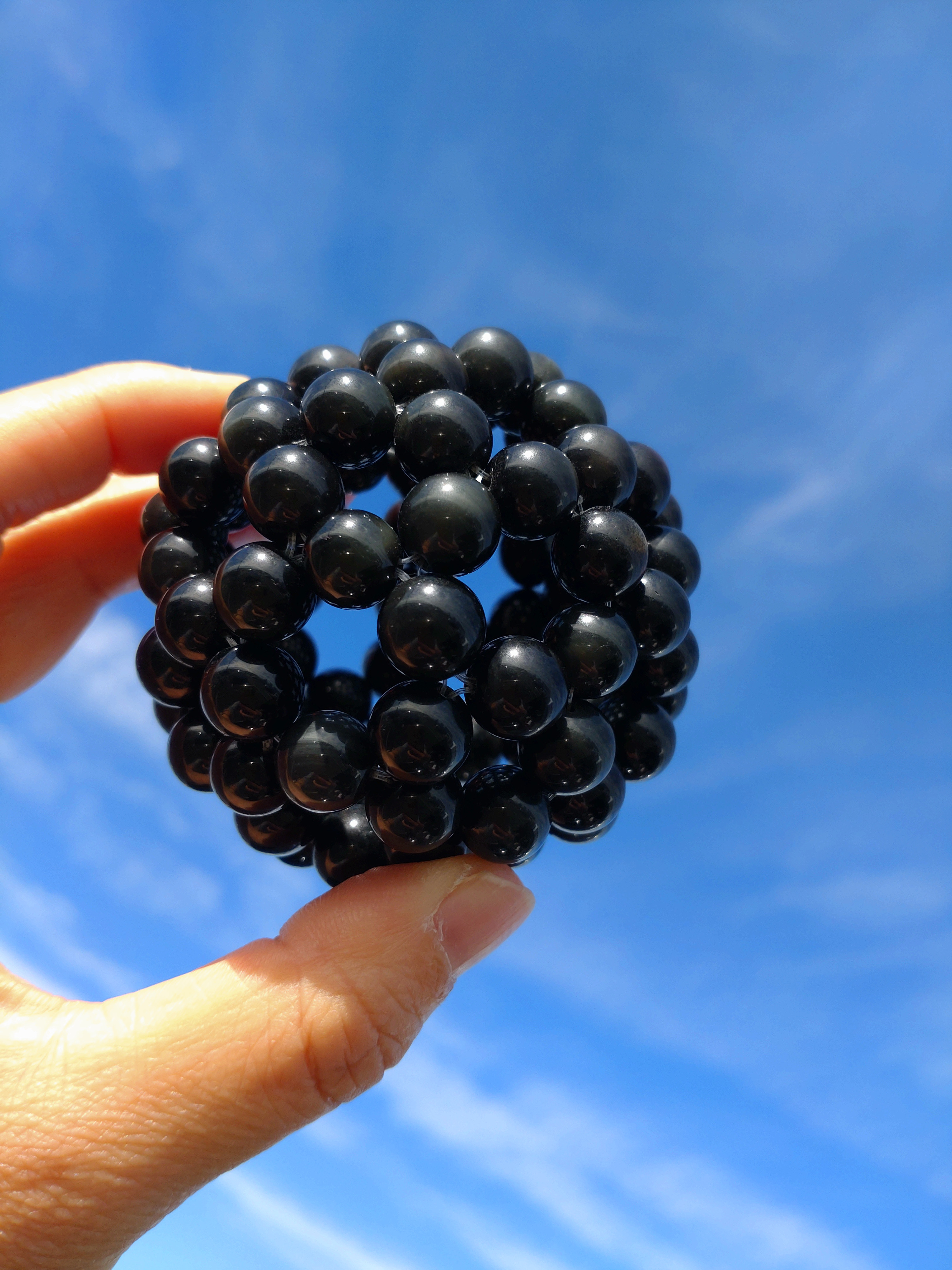 【強力な後押し】  アメリカ産レインボーオブシディアン１０mm　フラーレン