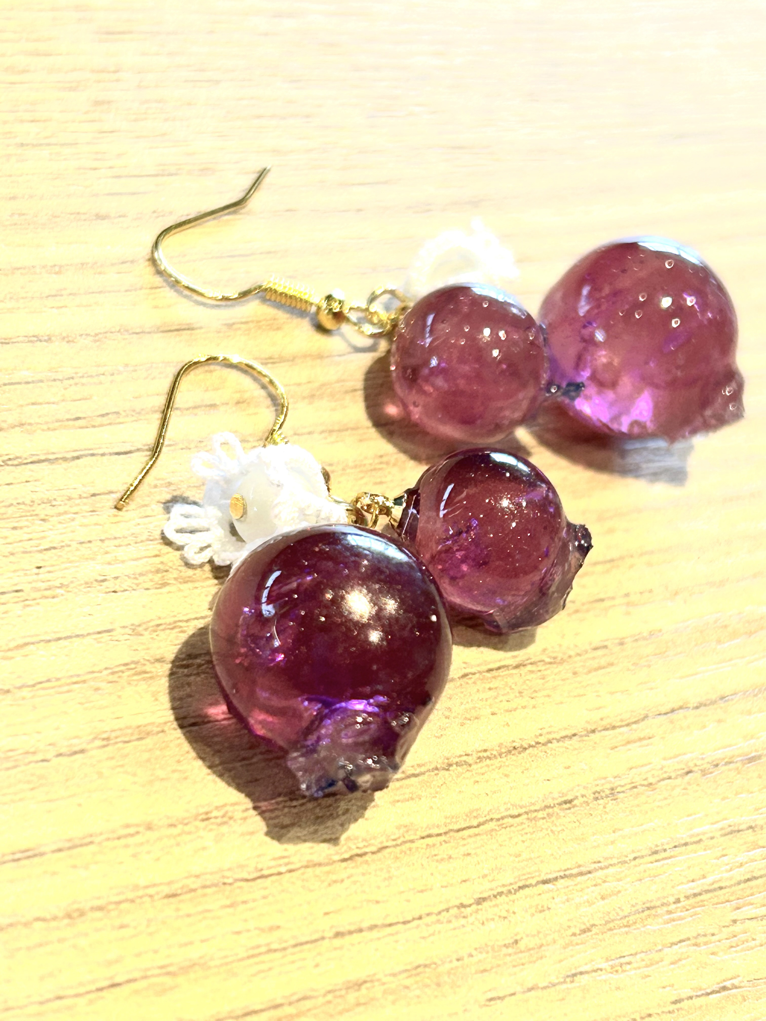 タティングレース作家ちょこらぼさんコラボ第２弾！！ブルーベリーのお花と天然石/うる艶レジンのブルーベリーの実