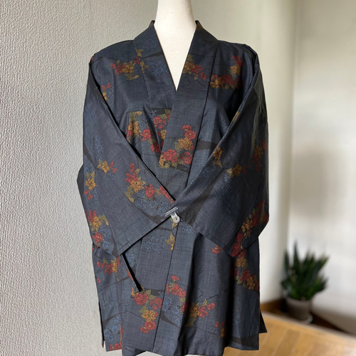 本場大島紬 様織り出し 着物リメイク 作務衣 流花 現品限り 大人可愛い 