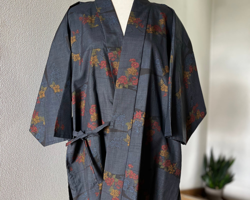 本場大島紬 様織り出し 着物リメイク 作務衣 流花 現品限り 大人可愛い