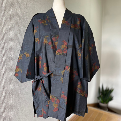 本場大島紬 様織り出し 着物リメイク 作務衣 流花 現品限り 大人可愛い