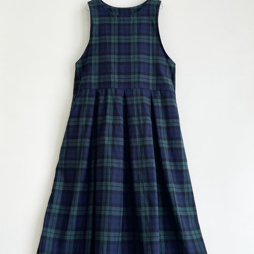 海外通販サイト ブランド 暖かな微起毛素材 ジャンパースカート * タータン Green X Navy ワンピース
