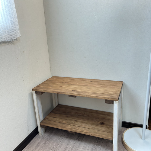 ウッドラック シャビーホワイト 2段ラック 棚 ウッドシェルフ