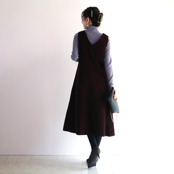 全新紫色秋冬復古☆中調燈芯絨背帶裙 第4張的照片