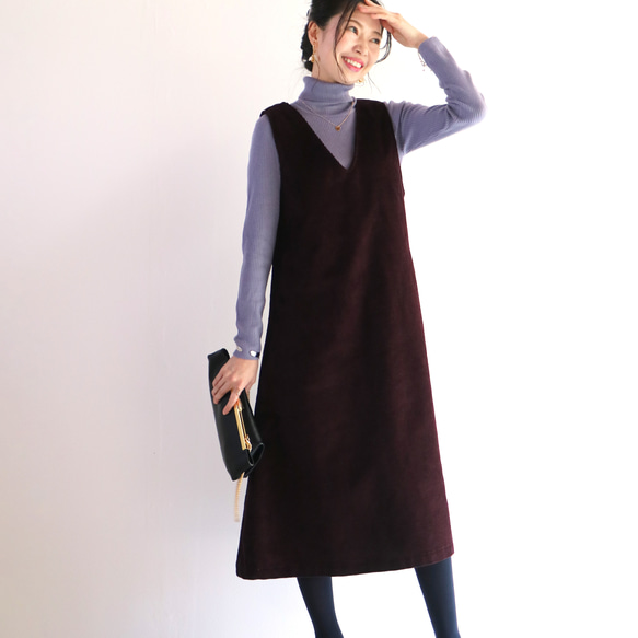 全新紫色秋冬復古☆中調燈芯絨背帶裙 第6張的照片