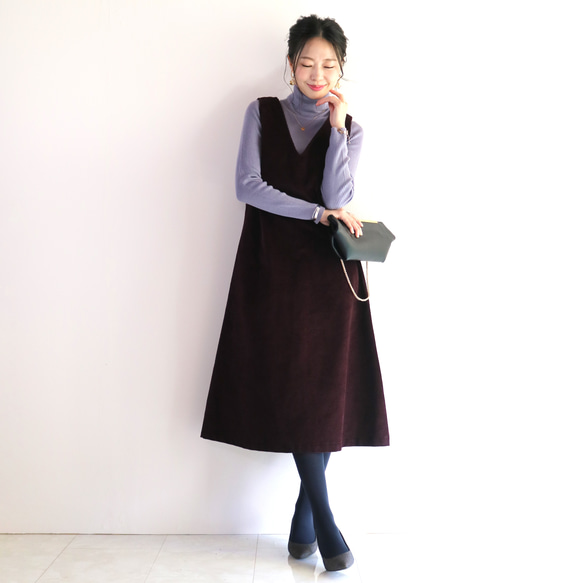 全新紫色秋冬復古☆中調燈芯絨背帶裙 第5張的照片