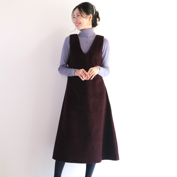 全新紫色秋冬復古☆中調燈芯絨背帶裙 第2張的照片