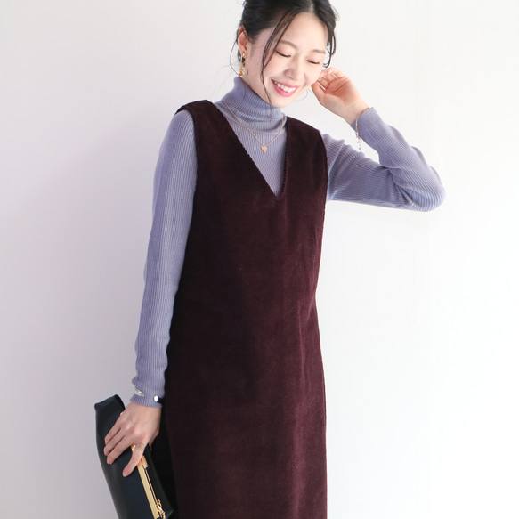 全新紫色秋冬復古☆中調燈芯絨背帶裙 第3張的照片