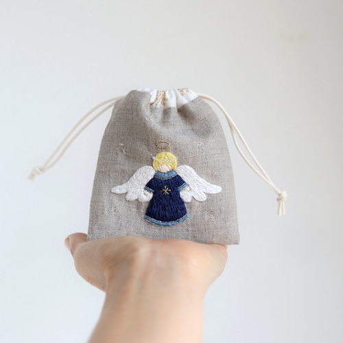 2505-3 ミニチュア巾着トートサシェ 香り袋 カーネーション 刺繍入り