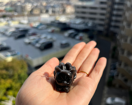 シルバーオブシディアン九尾の狐 彫刻置物 その他置物 Kaya Studio