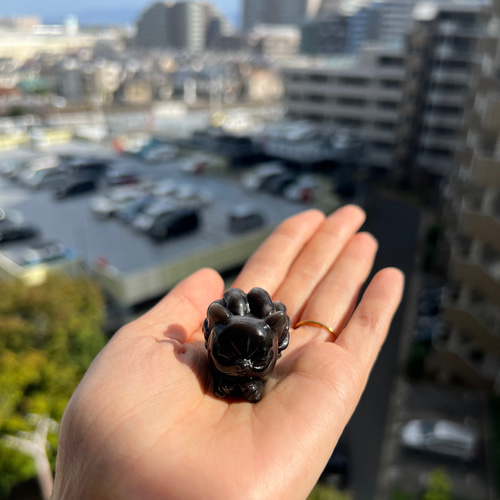 シルバー オブシディアン 九尾 高品質 手彫り シルバーオブシディアン九尾の狐 彫刻置物 その他置物 Kaya