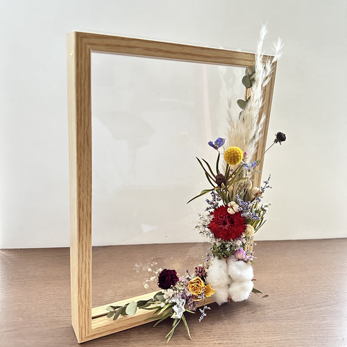 フォトフレーム フラワーリース フラワーバケツ オーダー受付ウェルカムスペース♪ ドライフラワー ♡フォトフレーム 結婚式 ウエルカムスペースなどお花