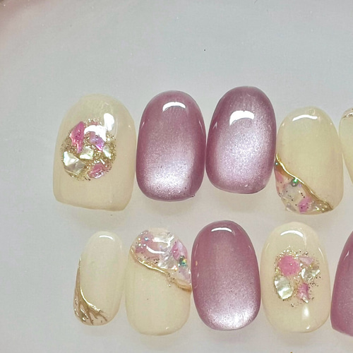 ピンクマグネット×シェルネイル ネイルチップ（つけ爪） Liang nail